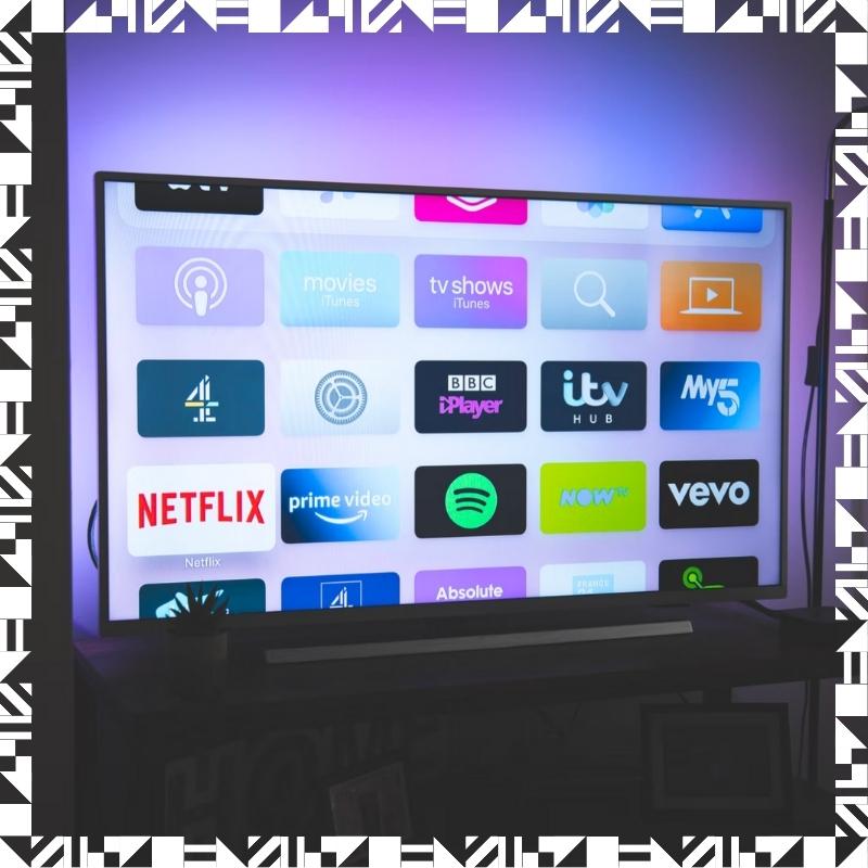 A smart TV displaying all sort of different apps and channels