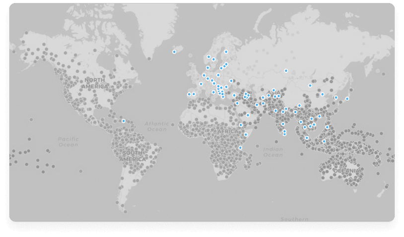 A world map showing where most languages across the world originated from and how they're distributed and overlap.